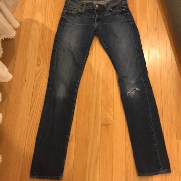 7FAM medium wash skinny jeans with rip - Picture 5 of 6